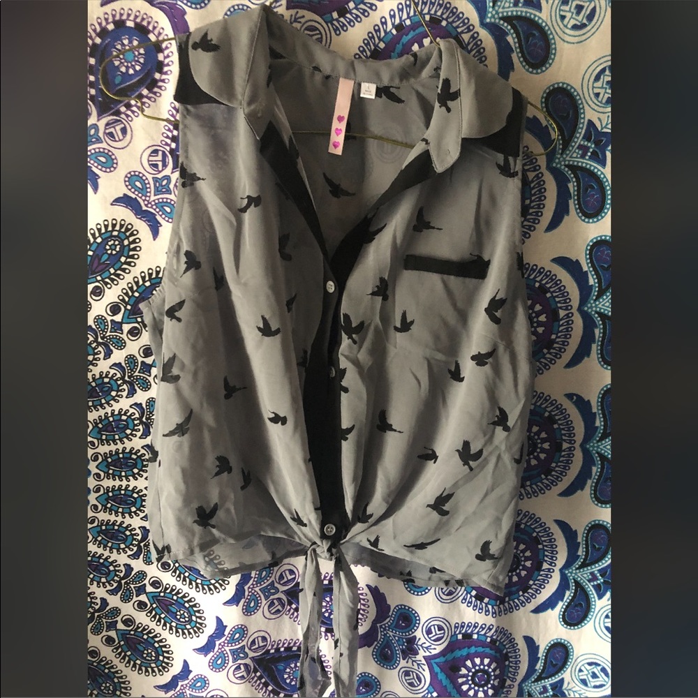 Gray crop top button down